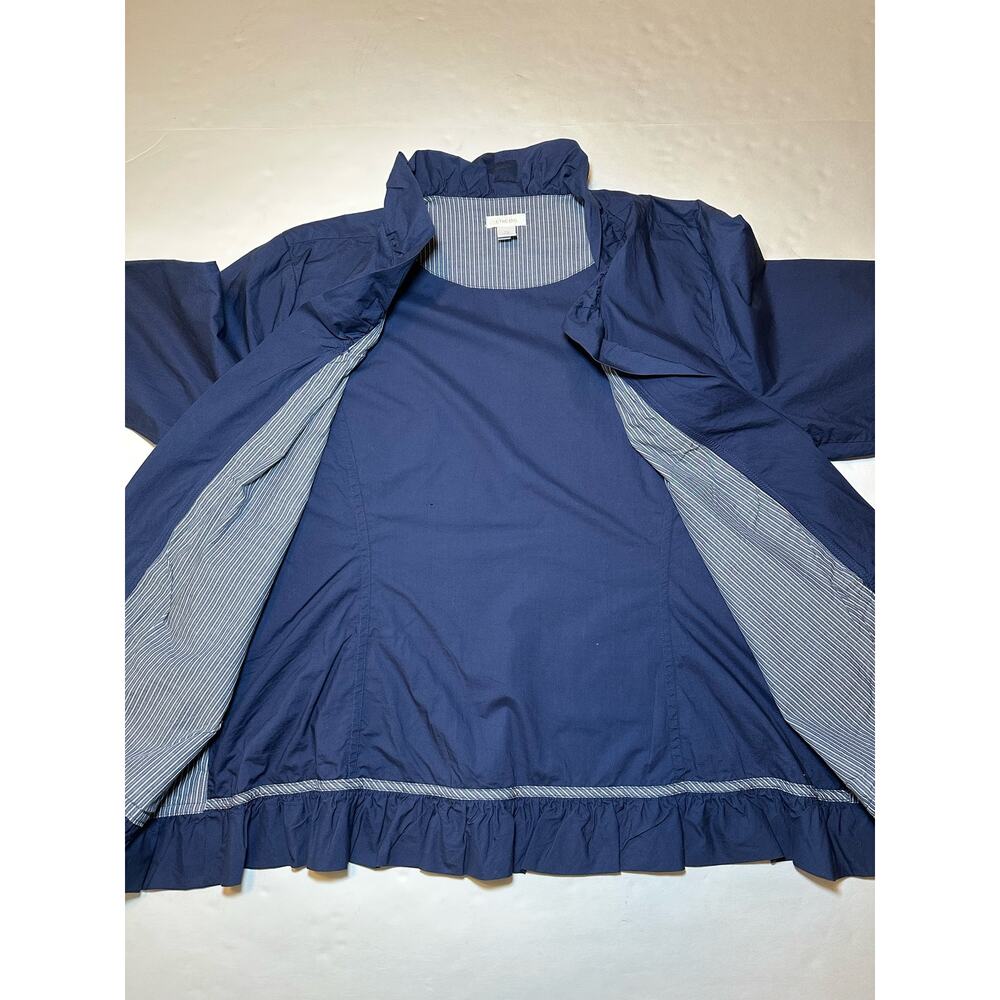 Chicos Jacket Women’s Size 3 US XL Navy Blue Open Front Ruffle Zip Pockets - Picture 7 of 7